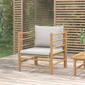 Sofá de jardín bambú con cojines gris claro de vidaXL, Sofás modulares de exterior - Ref: Foro24-362281, Precio: 132,72 €, De...