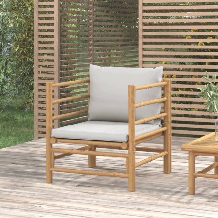 Sofá de jardín bambú con cojines gris claro de vidaXL, Sofás modulares de exterior - Ref: Foro24-362281, Precio: 134,49 €, De...
