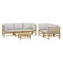 Set de muebles de jardín 6 piezas bambú con cojines gris claro de vidaXL, Conjuntos de jardín - Ref: Foro24-3155090, Precio: ...