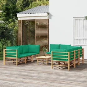 Set de muebles de jardín 9 piezas bambú con cojines verde de vidaXL, Conjuntos de jardín - Ref: Foro24-3155155, Precio: 736,9...