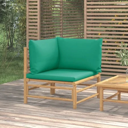 Sofá esquinero de jardín bambú con cojines verde de vidaXL, Sofás modulares de exterior - Ref: Foro24-362293, Precio: 87,23 €...
