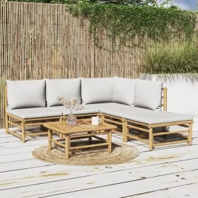 6-teiliges Gartenmöbel-Set aus Bambus mit hellgrauen Kissen von vidaXL, Gartensets - Ref: Foro24-3155103, Preis: 506,46 €, Ra...