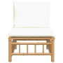 Sofá central de jardín bambú con cojines blanco crema de vidaXL, Sofás modulares de exterior - Ref: Foro24-362301, Precio: 12...