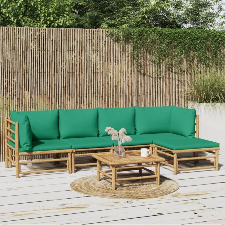 Set de muebles de jardín 6 piezas bambú con cojines verde de vidaXL, Conjuntos de jardín - Ref: Foro24-3155168, Precio: 420,7...