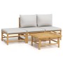 Set de muebles de jardín 4 piezas bambú y cojines gris claro de vidaXL, Conjuntos de jardín - Ref: Foro24-3155107, Precio: 28...