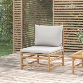 Sofá central de jardín bambú con cojines gris claro de vidaXL, Sofás modulares de exterior - Ref: Foro24-362279, Precio: 111,...