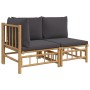 Set de muebles de jardín 2 piezas bambú con cojines gris oscuro de vidaXL, Sofás modulares de exterior - Ref: Foro24-362306, ...