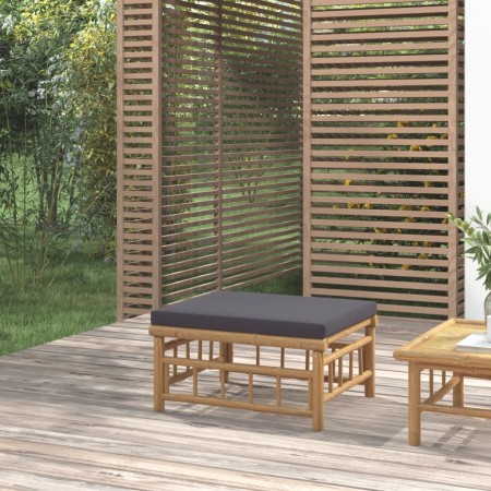 Reposapiés de jardín bambú con cojín gris oscuro de vidaXL, Sofás modulares de exterior - Ref: Foro24-362310, Precio: 93,68 €...