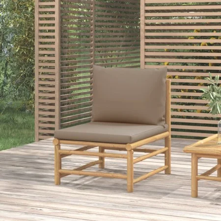 Sofá central de jardín bambú con cojines gris taupe de vidaXL, Sofás modulares de exterior - Ref: Foro24-362287, Precio: 117,...