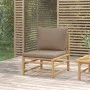 Sofá central de jardín bambú con cojines gris taupe de vidaXL, Sofás modulares de exterior - Ref: Foro24-362287, Precio: 117,...