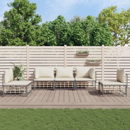 Juego de muebles de jardín 5 pzas y cojines ratán PE antracita de vidaXL, Sofás de exterior - Ref: Foro24-3186716, Precio: 42...