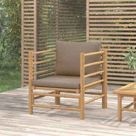 Sofá de jardín bambú con cojines gris taupe de vidaXL, Sofás modulares de exterior - Ref: Foro24-362289, Precio: 130,92 €, De...