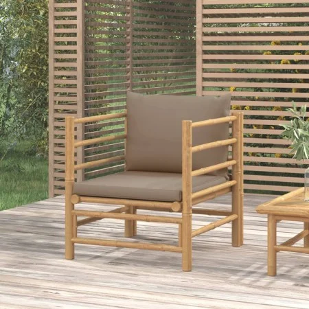 Sofá de jardín bambú con cojines gris taupe de vidaXL, Sofás modulares de exterior - Ref: Foro24-362289, Precio: 130,92 €, De...