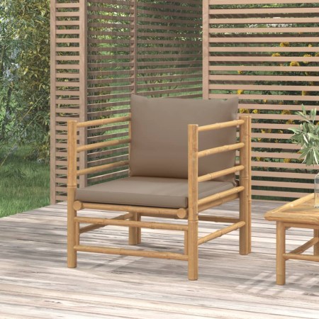 Sofá de jardín bambú con cojines gris taupe de vidaXL, Sofás modulares de exterior - Ref: Foro24-362289, Precio: 133,22 €, De...