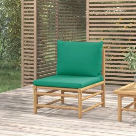 Central garden bamboo sofa with green cushions by vidaXL, Modular outdoor sofas - Ref: Foro24-362294, Price: 79,38 €, Discoun...