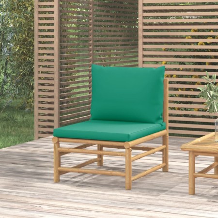 Sofá central de jardín bambú con cojines verde de vidaXL, Sofás modulares de exterior - Ref: Foro24-362294, Precio: 80,26 €, ...