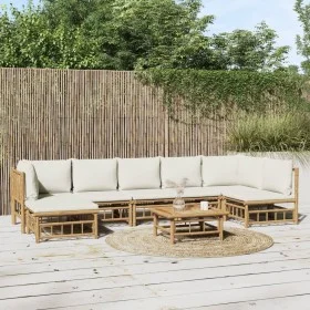 Garden furniture set 8 pieces bamboo and cream white cushions by vidaXL, Garden sets - Ref: Foro24-3155206, Price: 891,50 €, ...