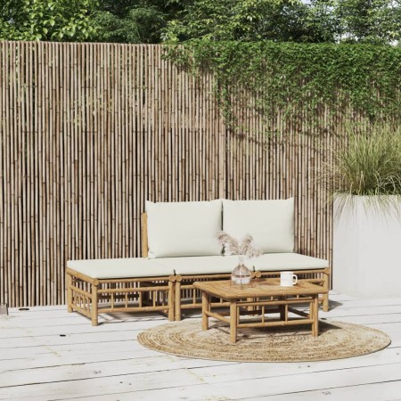 Set de muebles de jardín 4 piezas bambú y cojines blanco crema de vidaXL, Conjuntos de jardín - Ref: Foro24-3155203, Precio: ...