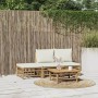 Set de muebles de jardín 4 piezas bambú y cojines blanco crema de vidaXL, Conjuntos de jardín - Ref: Foro24-3155203, Precio: ...