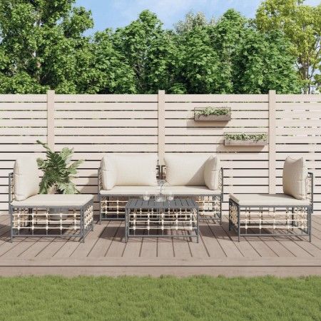 Juego de muebles de jardín 5 pzas y cojines ratán PE antracita de vidaXL, Sofás de exterior - Ref: Foro24-3186714, Precio: 40...