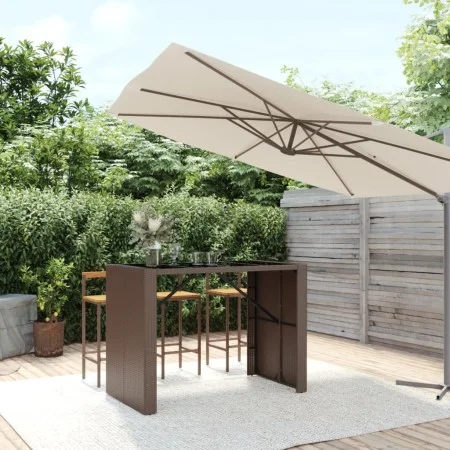 Mesa alta bar superficie vidrio ratán PE marrón 145x80x110 cm de vidaXL, Mesas de jardín - Ref: Foro24-362596, Precio: 160,66...