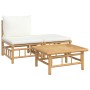Set de muebles de jardín 3 piezas bambú y cojines blanco crema de vidaXL, Sofás modulares de exterior - Ref: Foro24-362297, P...