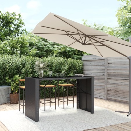 Mesa alta bar ratán PE y superficie vidrio negro 185x80x110 cm de vidaXL, Mesas de jardín - Ref: Foro24-362600, Precio: 282,9...