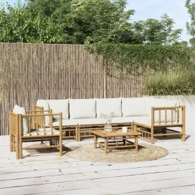 Gartenmöbel-Set 7-teilig aus Bambus und cremeweißen Kissen von vidaXL, Gartensets - Ref: Foro24-3155205, Preis: 874,08 €, Rab...