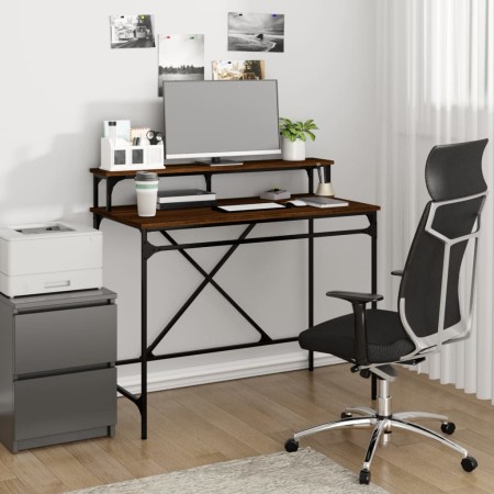 Escritorio de hierro y contrachapada marrón roble 100x50x90 cm de vidaXL, Escritorios - Ref: Foro24-826703, Precio: 64,78 €, ...