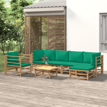 Set de muebles de jardín 7 piezas bambú con cojines verde de vidaXL, Conjuntos de jardín - Ref: Foro24-3155149, Precio: 540,1...