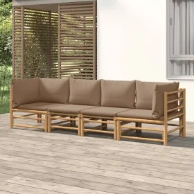 Set de muebles de jardín 4 piezas bambú y cojines gris taupe de vidaXL, Conjuntos de jardín - Ref: Foro24-3155120, Precio: 55...