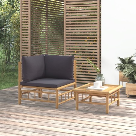 Set de muebles de jardín 2 piezas bambú con cojines gris oscuro de vidaXL, Sofás modulares de exterior - Ref: Foro24-362307, ...