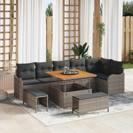Conjunto de sofá de jardín 9 pcs Gris ratán sintético en Sofás de exterior | Comprar online en Foru.es
