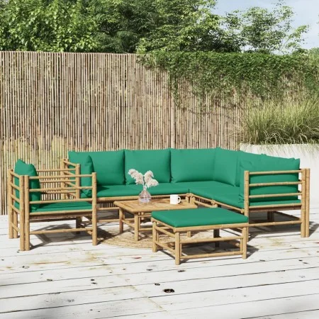 Set de muebles de jardín 8 piezas bambú con cojines verde de vidaXL, Conjuntos de jardín - Ref: Foro24-3155158, Precio: 639,4...