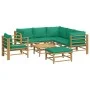 Set de muebles de jardín 8 piezas bambú con cojines verde de vidaXL, Conjuntos de jardín - Ref: Foro24-3155158, Precio: 639,4...
