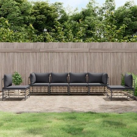 Juego de muebles de jardín 6 pzas y cojines ratán PE antracita de vidaXL, Sofás de exterior - Ref: Foro24-3186721, Precio: 48...