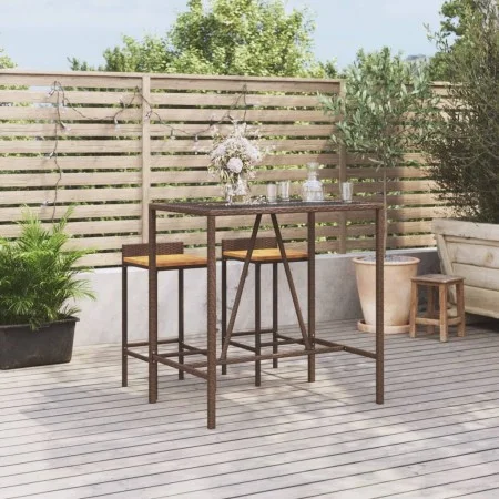 Mesa alta bar superficie vidrio ratán PE marrón 110x70x110 cm de vidaXL, Mesas de jardín - Ref: Foro24-362587, Precio: 102,78...
