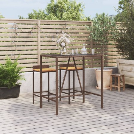 Mesa alta bar superficie vidrio ratán PE marrón 110x70x110 cm de vidaXL, Mesas de jardín - Ref: Foro24-362587, Precio: 104,10...