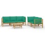 Set de muebles de jardín 6 piezas bambú con cojines verde de vidaXL, Conjuntos de jardín - Ref: Foro24-3155154, Precio: 492,1...