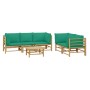 Set de muebles de jardín 6 piezas bambú con cojines verde de vidaXL, Conjuntos de jardín - Ref: Foro24-3155154, Precio: 492,1...