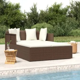 Tumbona con cojines ratán sintético marrón 182x118x63 cm de vidaXL, Camas para exteriores - Ref: Foro24-362266, Precio: 298,1...