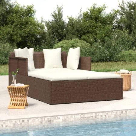 Tumbona con cojines ratán sintético marrón 182x118x63 cm de vidaXL, Camas para exteriores - Ref: Foro24-362266, Precio: 298,1...