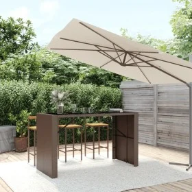 Mesa alta bar superficie vidrio ratán PE marrón 185x80x110 cm de vidaXL, Mesas de jardín - Ref: Foro24-362599, Precio: 183,00...