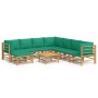 Set de muebles de jardín 9 piezas bambú con cojines verde de vidaXL, Conjuntos de jardín - Ref: Foro24-3155164, Precio: 693,3...
