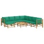 Set de muebles de jardín 9 piezas bambú con cojines verde de vidaXL, Conjuntos de jardín - Ref: Foro24-3155164, Precio: 693,3...