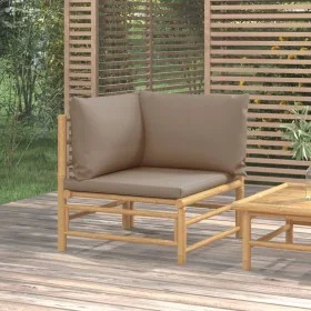 Sofá esquinero de jardín bambú con cojines gris taupe de vidaXL, Sofás modulares de exterior - Ref: Foro24-362286, Precio: 13...