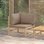 Sofá esquinero de jardín bambú con cojines gris taupe de vidaXL, Sofás modulares de exterior - Ref: Foro24-362286, Precio: 13...