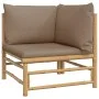 Sofá esquinero de jardín bambú con cojines gris taupe de vidaXL, Sofás modulares de exterior - Ref: Foro24-362286, Precio: 13...