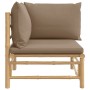 Sofá esquinero de jardín bambú con cojines gris taupe de vidaXL, Sofás modulares de exterior - Ref: Foro24-362286, Precio: 14...