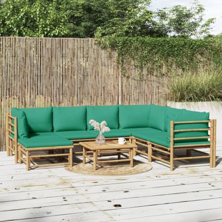 Set de muebles de jardín 8 piezas bambú con cojines verde de vidaXL, Conjuntos de jardín - Ref: Foro24-3155159, Precio: 628,5...